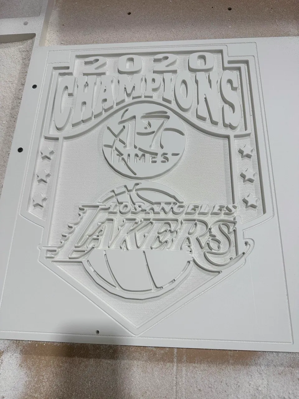 Finished CNC carved LA Lakers Champions plaque