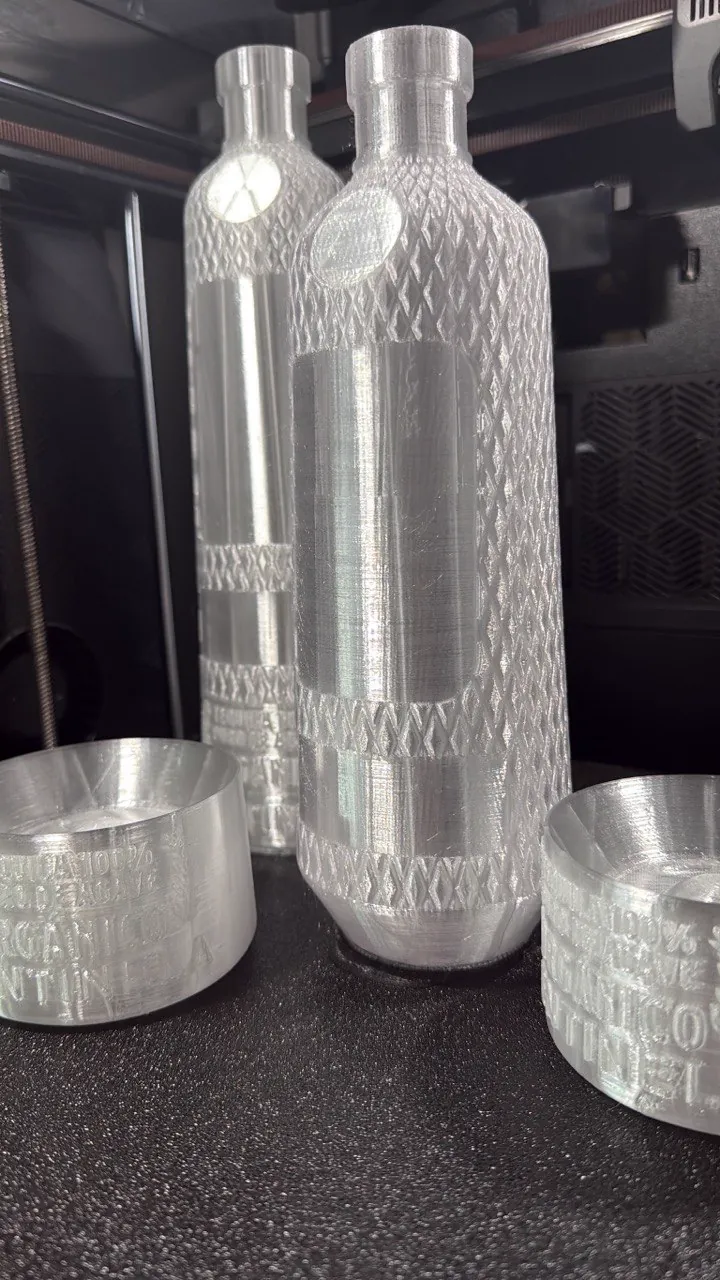 3D printed metallic-finish bottle prototypes