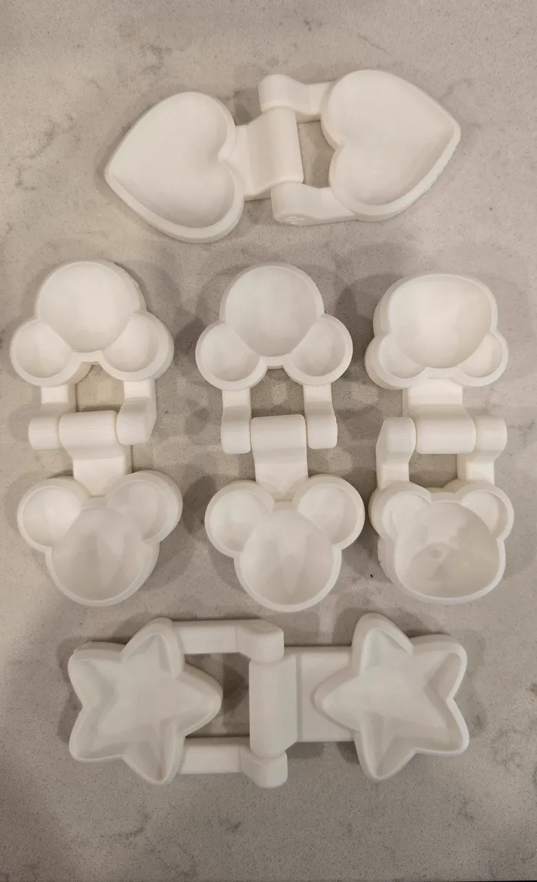 Custom 3D printed mold shapes: heart, star, mouse, bear
