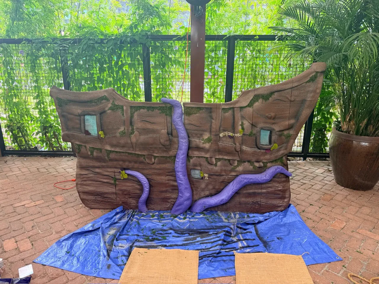 Large painted 3D printed pirate ship prop with tentacles