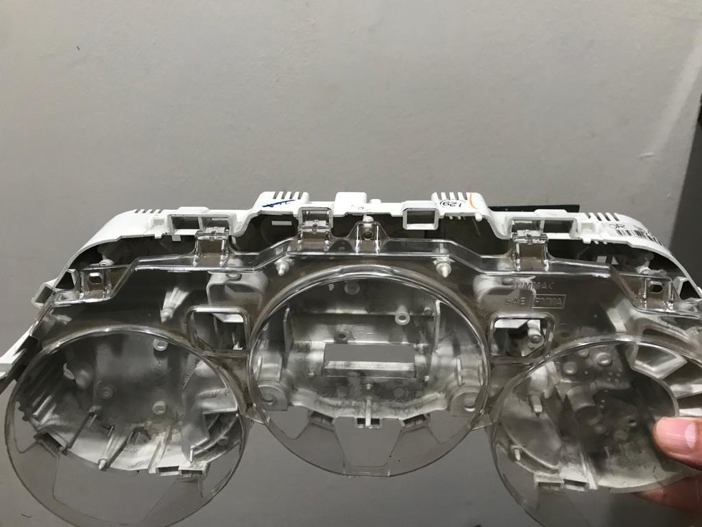 Worn original instrument cluster housing before reverse engineering