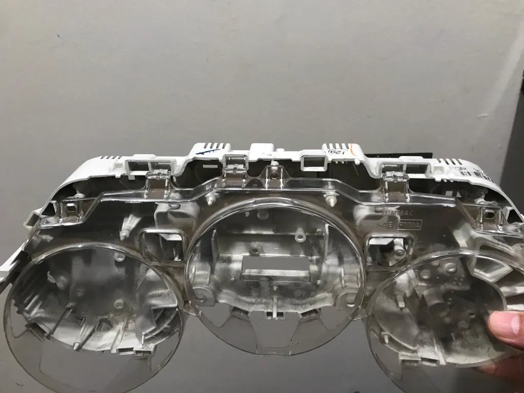 Worn original instrument cluster housing before reverse engineering