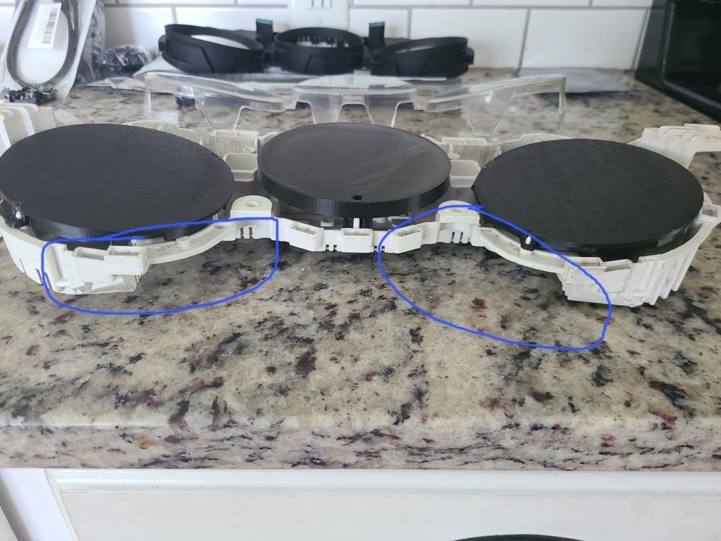 Recreated instrument cluster housings 3D printed from scan data