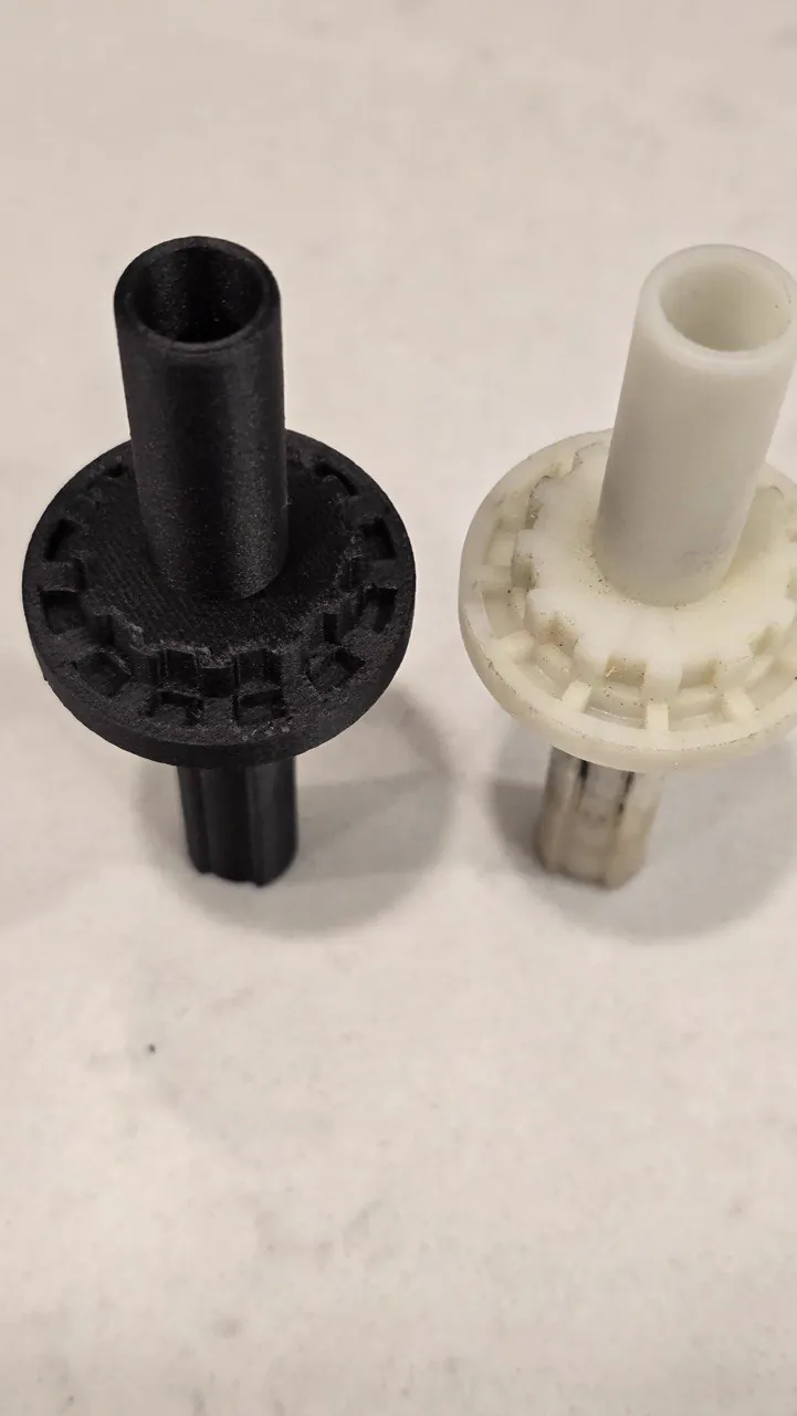 3D printed replica gear next to the original OEM gear