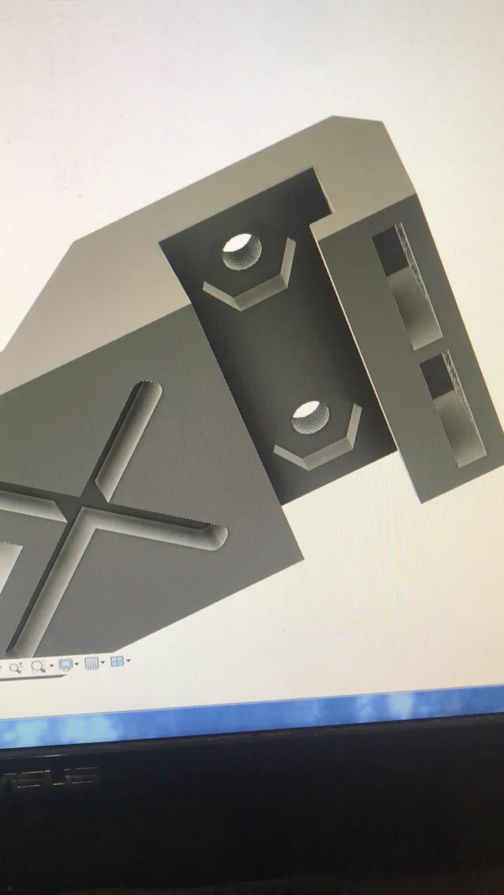 CAD software showing a threaded bracket model